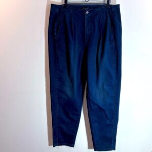 EILEEN FISHER Sz 14 Pleated Front Tapered Leg Medium Wash Denim Trouser Pants
